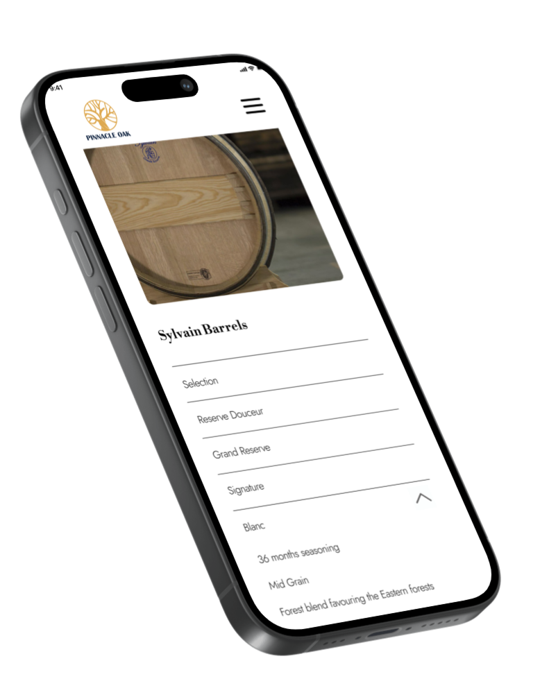 Pinnacle Oak mobile design featuring scannable accordion content for improved usability and navigation