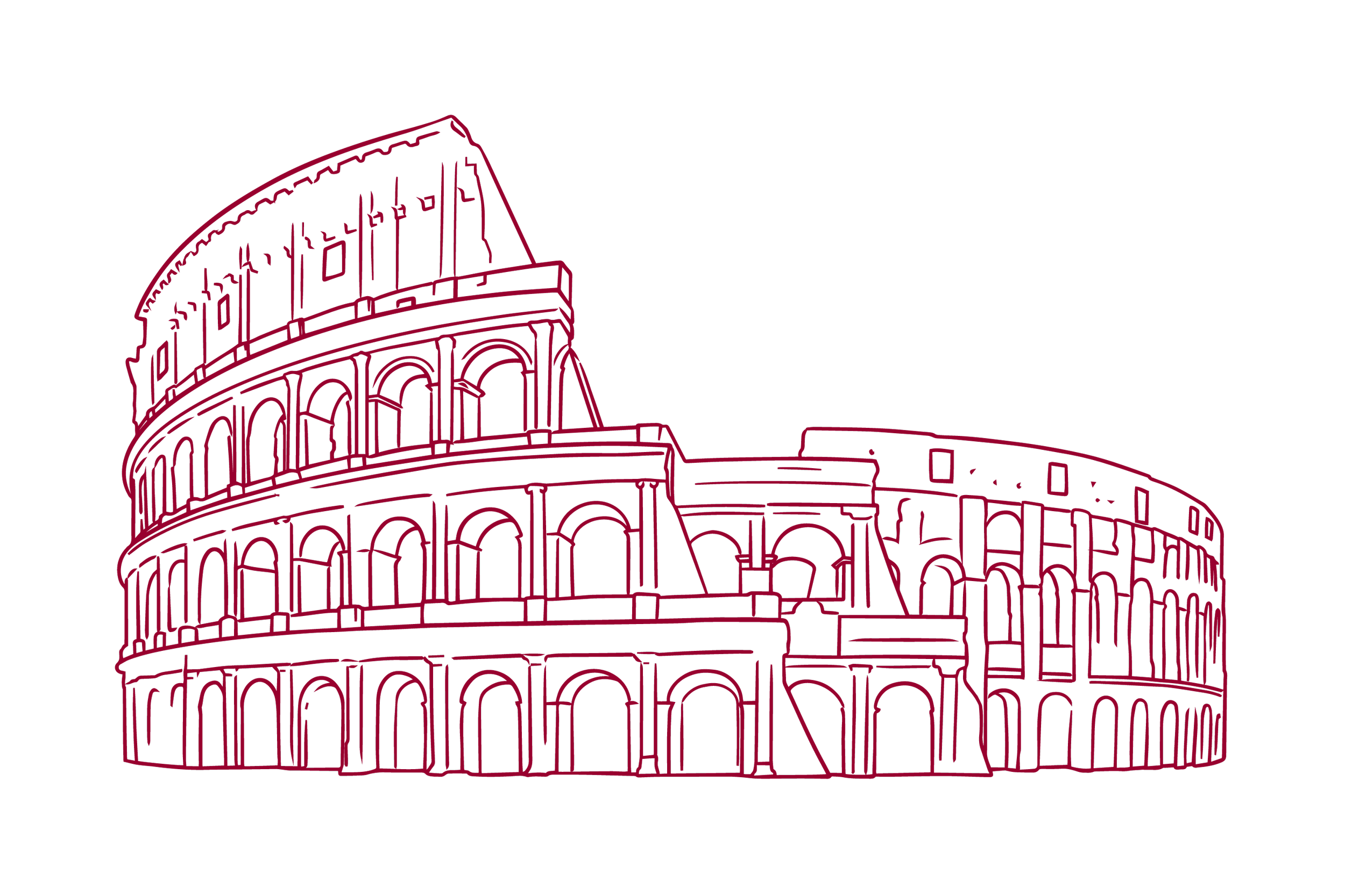 Rilievo digitale del Colosseo in linee rosse su sfondo nero.