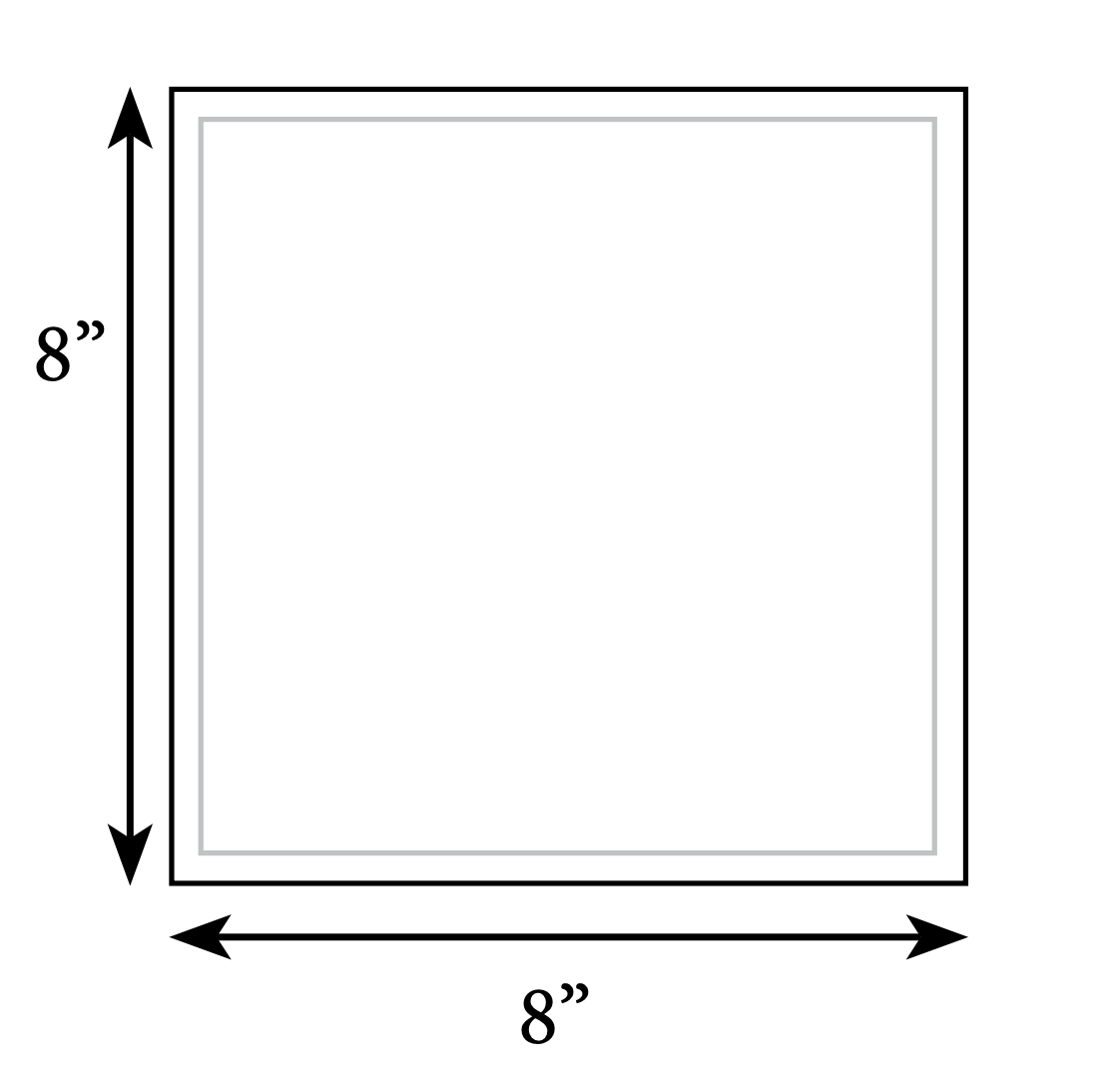 Diagram of an 8-inch by 8-inch square with a smaller inner square outlined inside.
