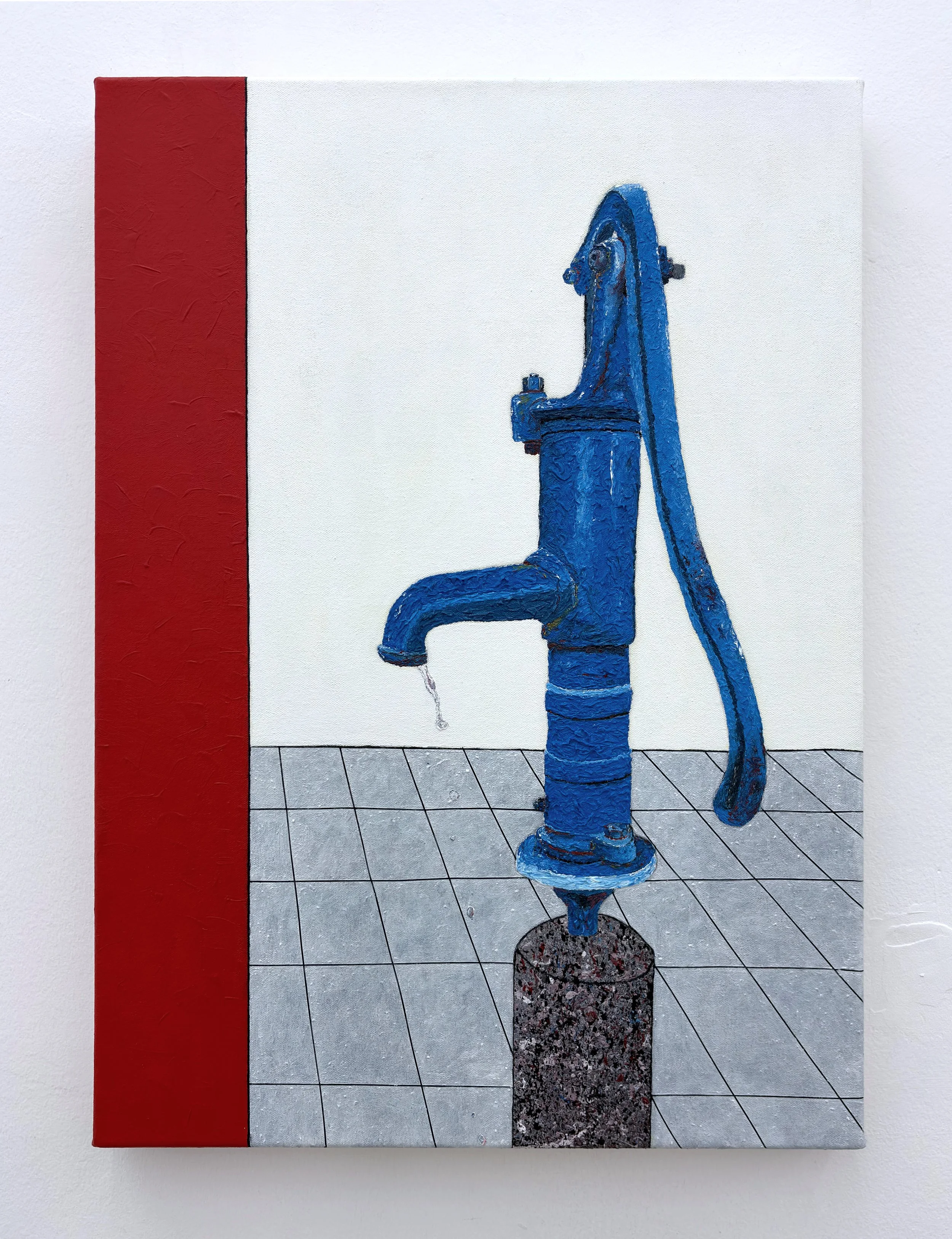 Water pump, 2026, acrylic, pigments, ink, graphite pencil and charcoal on cotton fabric - 70 x 50 x 4cm