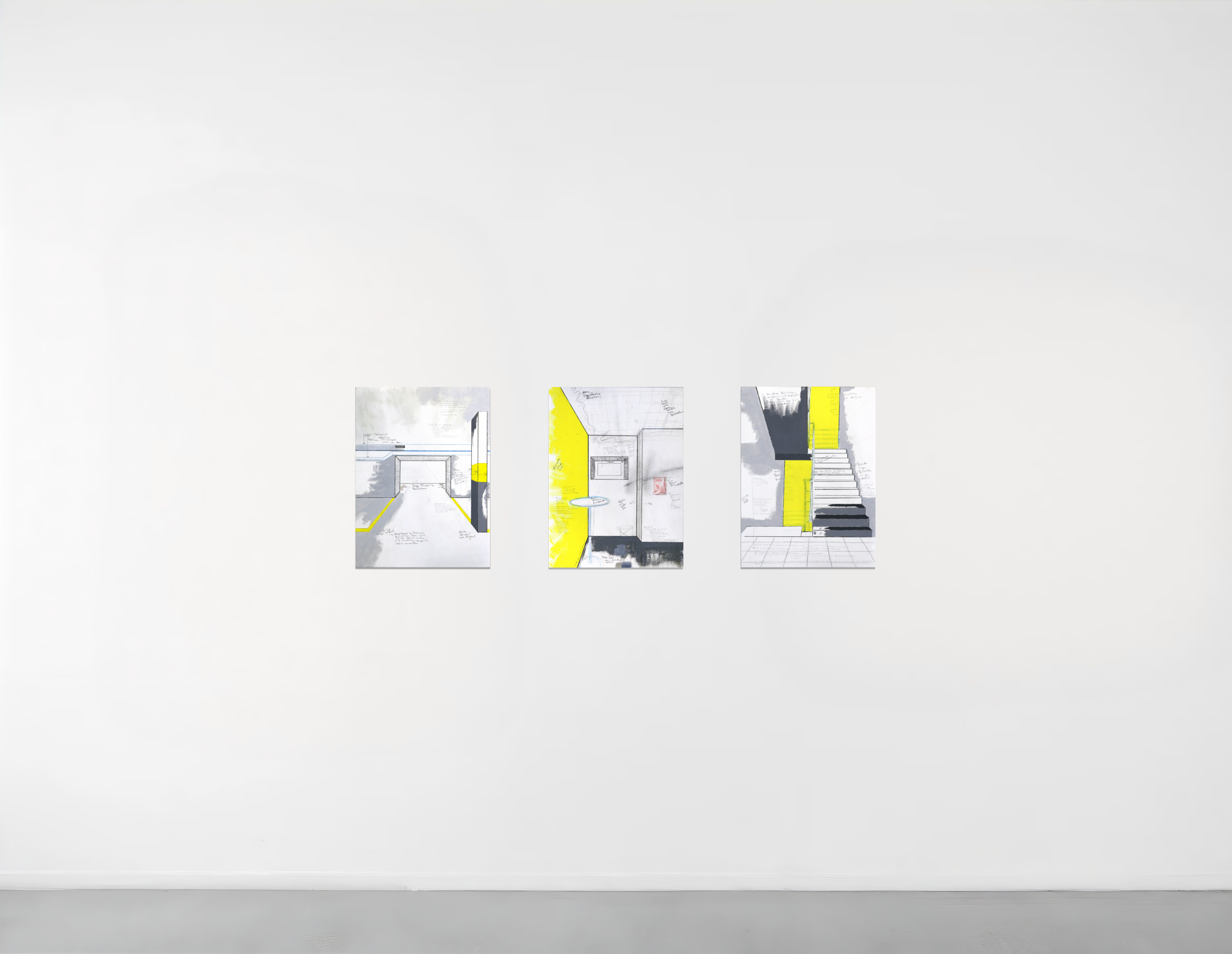 Serie der Nicht-Orte (non-lieu series), 2024-2025, acrylic, graphite pencil and colored pencil on paper - 48 x 36cm (per sheet)