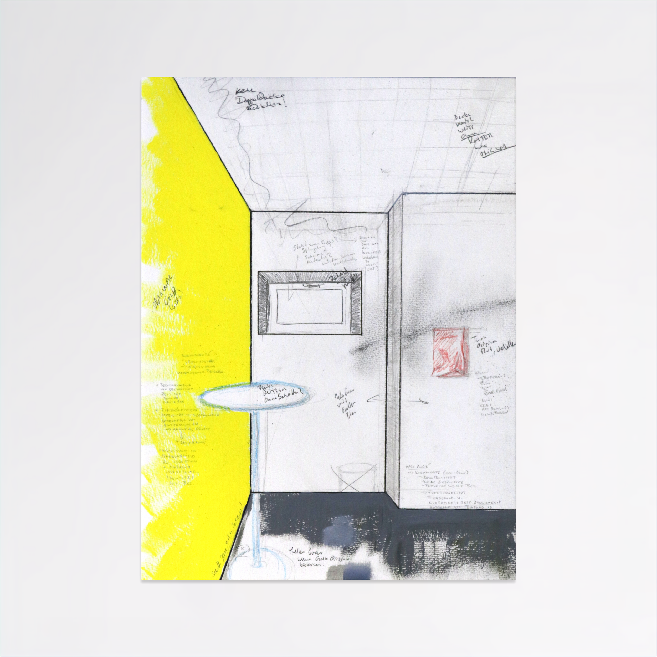 Teeküche (Break Room), 2024-2025, acrylic, graphite pencil and colored pencil on paper - 48 x 36cm