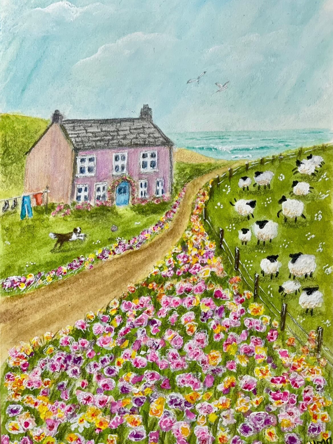 A little coastal painting - I sometimes get a bit carried away with sheep and flowers. 🌸🐑

This one is called &lsquo;Fields of Hope&rsquo; based on Psalm 37 &lsquo;but those who wait upon the Father shall inherit the earth.&rsquo; A reminder to rep