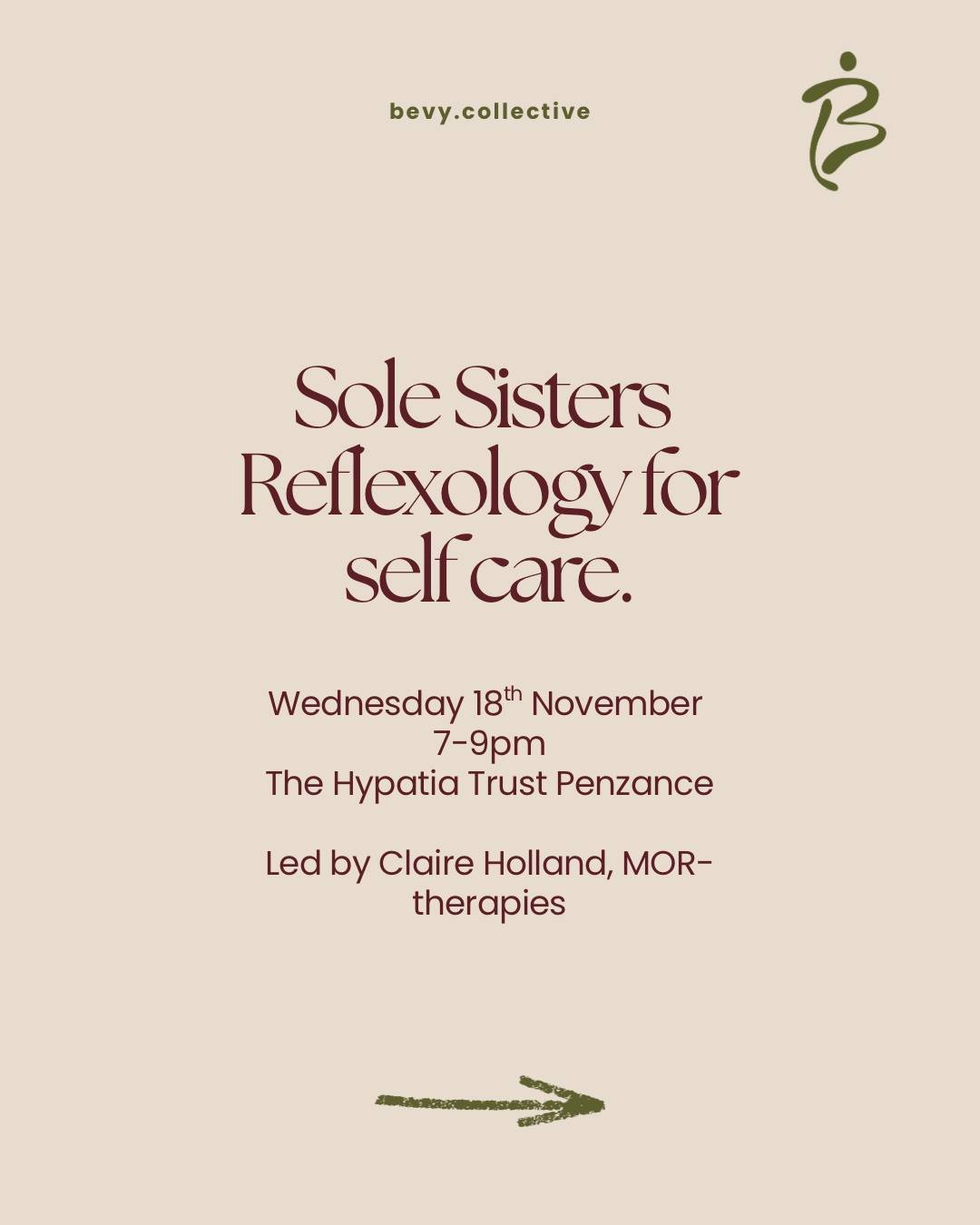 Join us for Sole Sisters: Reflexology for Self-Care, a cosy 2-hour evening with Claire Holland of MOR-therapies.  @mortherapies 

You'll learn the basics of reflexology, a simple self-massage sequence to use at home, and how to make it part of your w