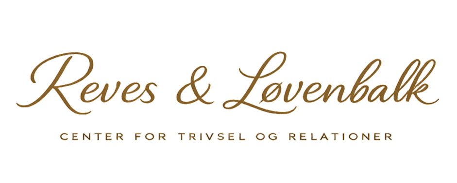 Logo med teksten 'Reves & Lovenbalk' i guldfarvet kursiv skrift og 'Center for Trivsel og Relationer' nedenunder i mindre guldfarvet skrifttype.