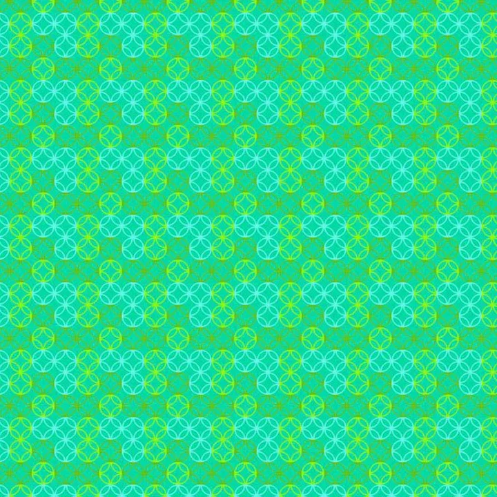 Pattern of interconnected circles and stars in yellow and light blue on a turquoise background.