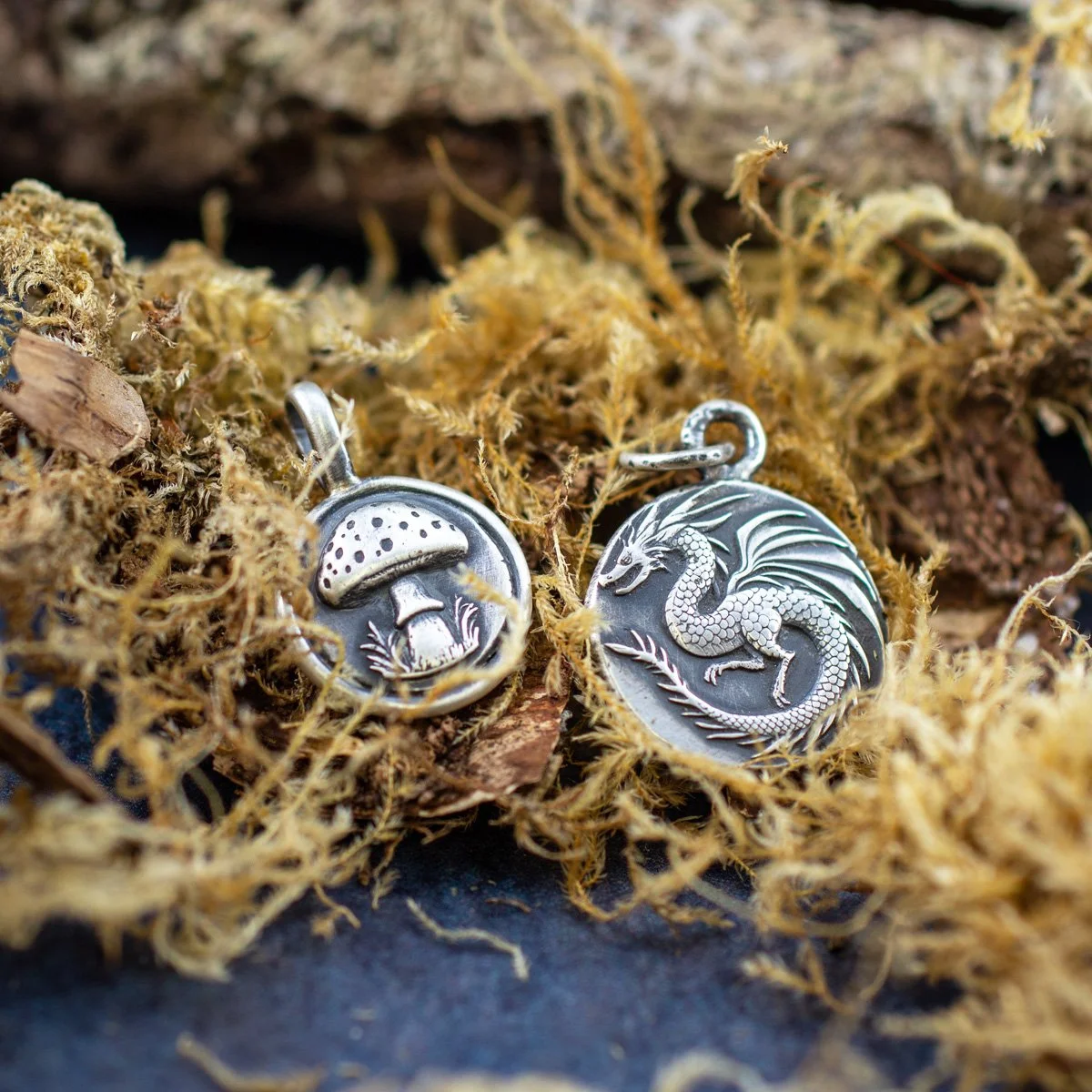 dragon and mushroom pendants.jpg