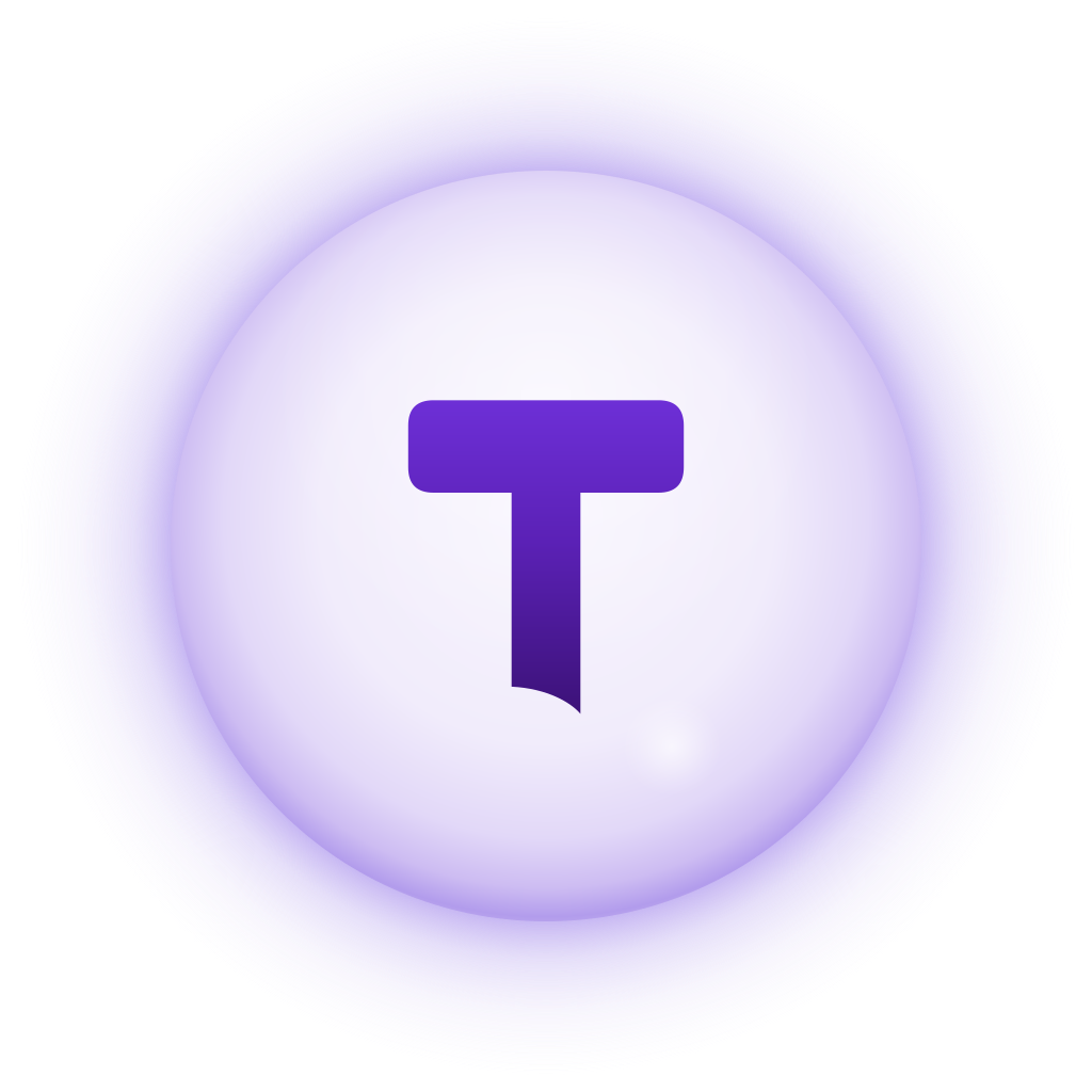 Purple circle with a dark purple letter T in the center.