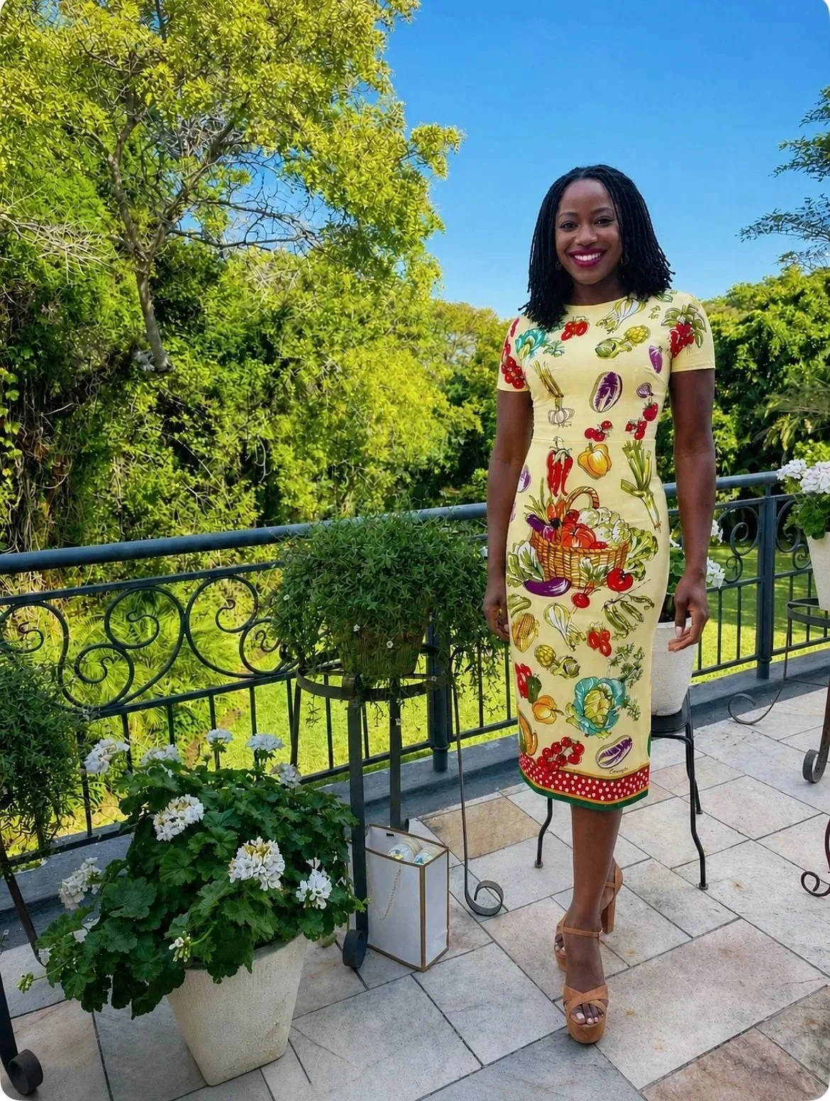 Chef May wearing Dolce and Gabbana  Charmeuse midi dress