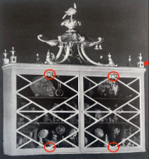 Restoration of A carved and gilt wood chinoiserie wall cabinet with a pagoda top. Circa 1775.