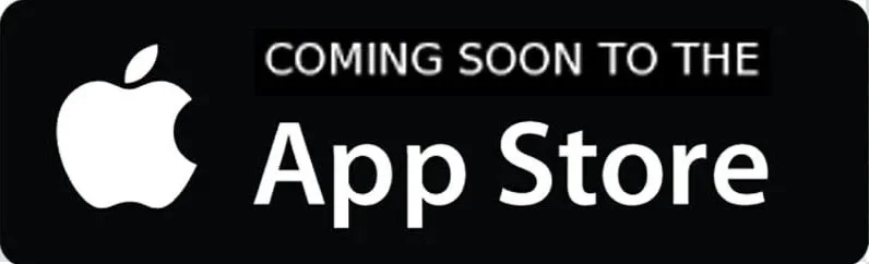 A black rectangular sign with the Apple logo on the left and text that reads 'Coming Soon to the App Store'.