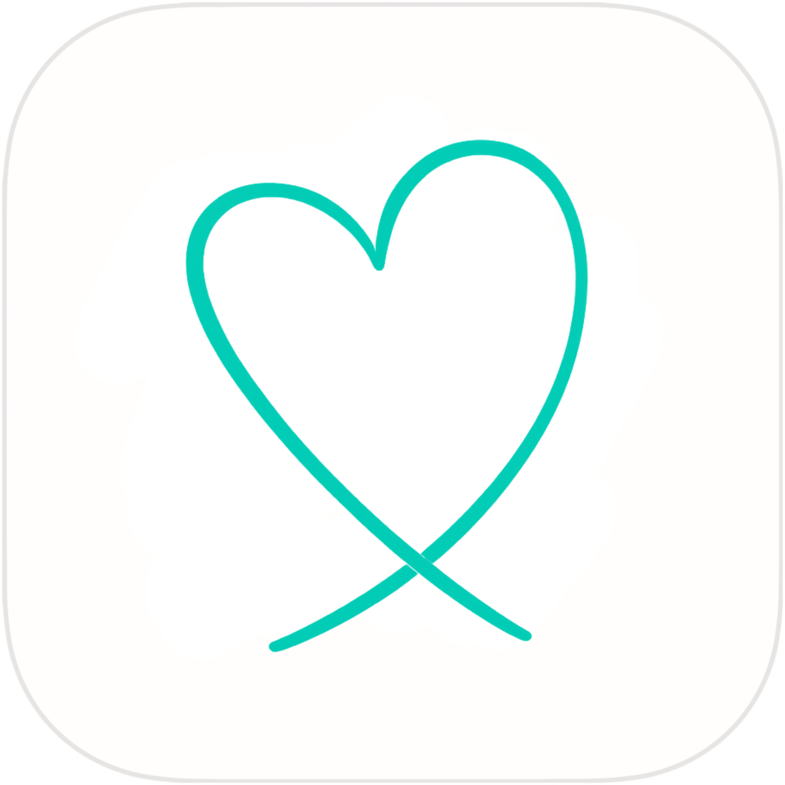 Close-up of a heart-shaped line drawing on a white background, with a double outline in teal.