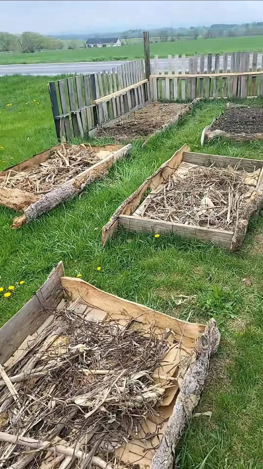 Reclaimed-wood raised beds and pallet fencing built by the Heathen Farms family