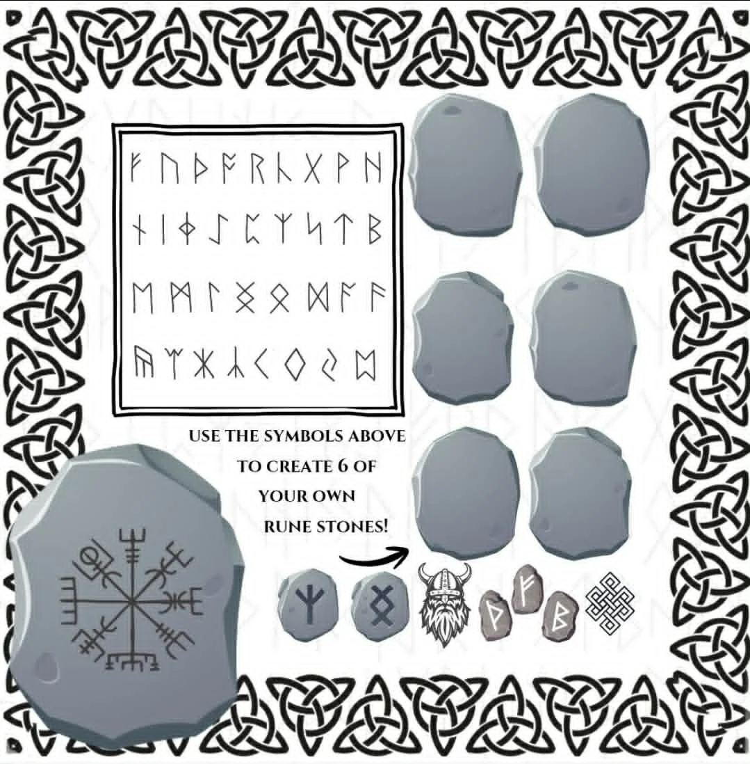 From Axes to Zodiac bonus activity page featuring a design your own rune activity