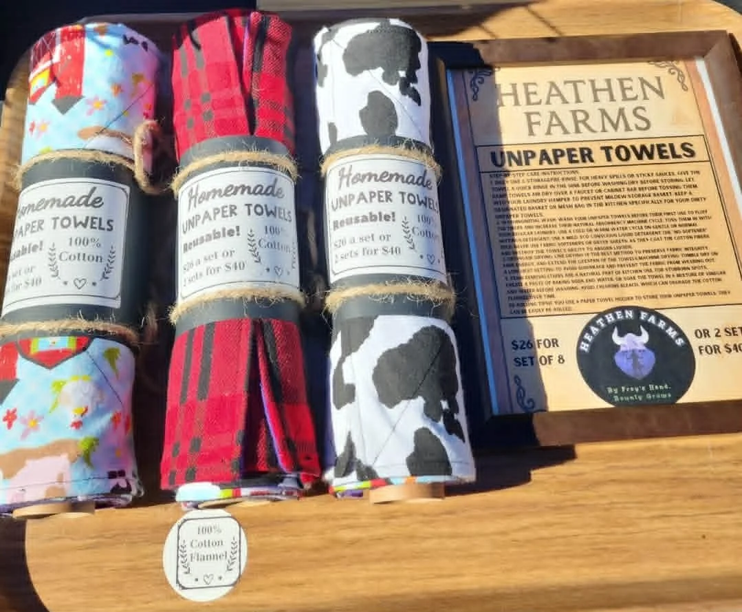 Reusable unpaper towels handmade and packaged by Heathen Farms