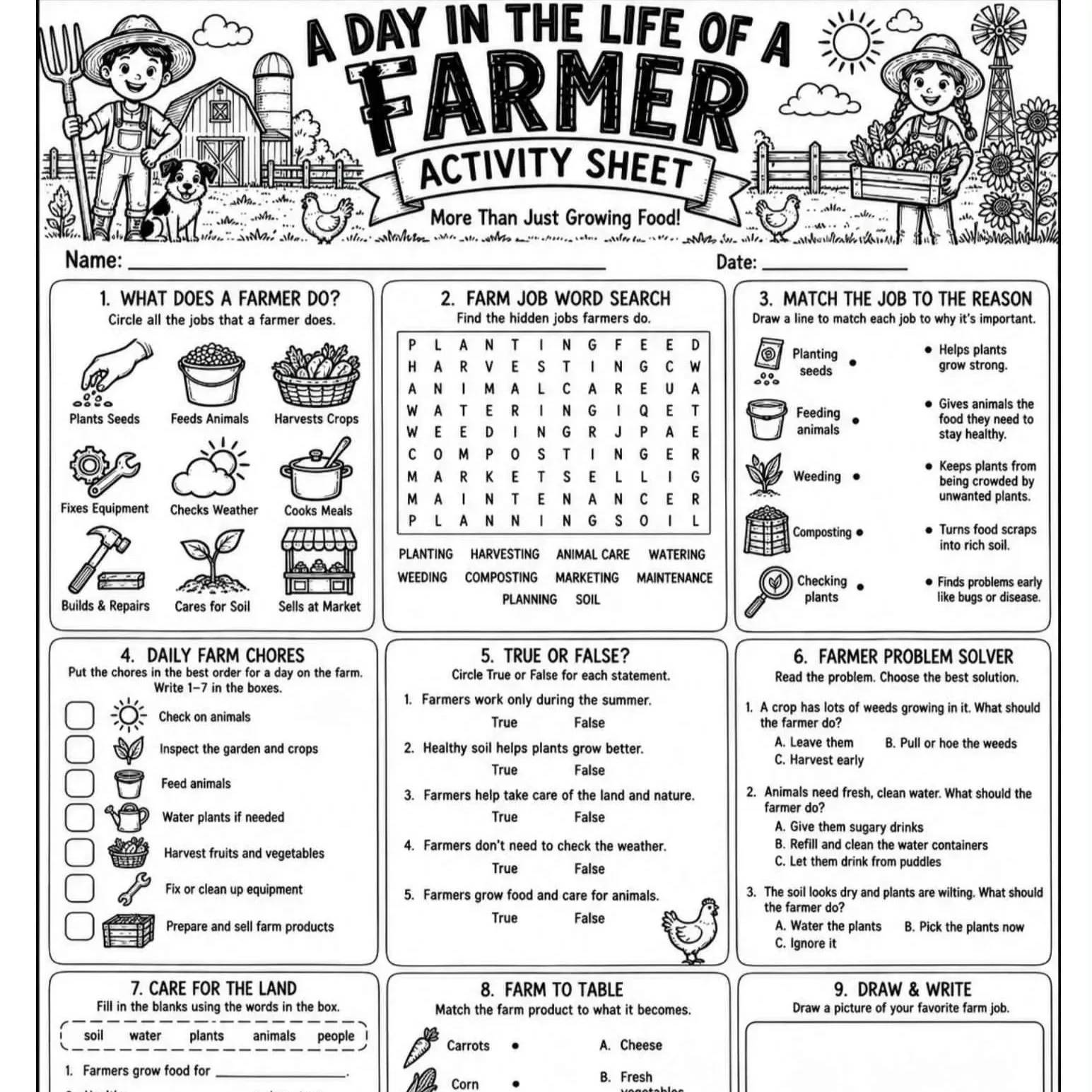 A day in the life of a farmer Activity Page
