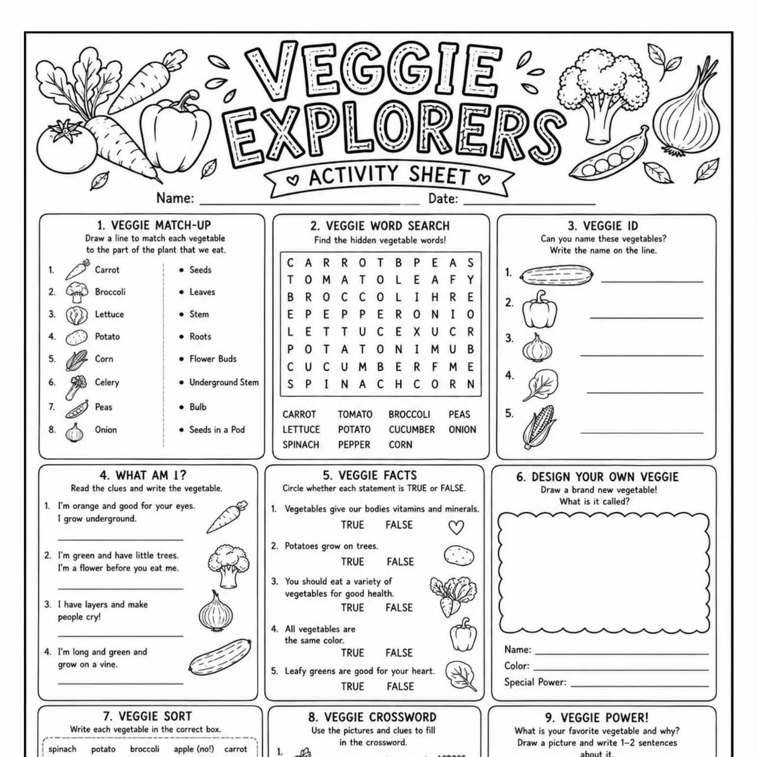 Veggie Explorers Activity Sheet