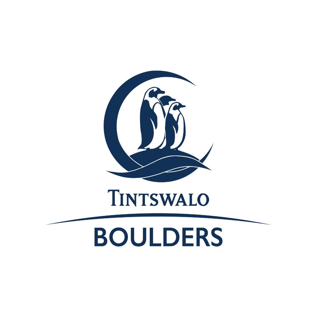 Logo of Tintwalo Boulders featuring three penguins inside a stylized crescent moon with wave elements and the text 'Tintwalo Boulders' beneath.