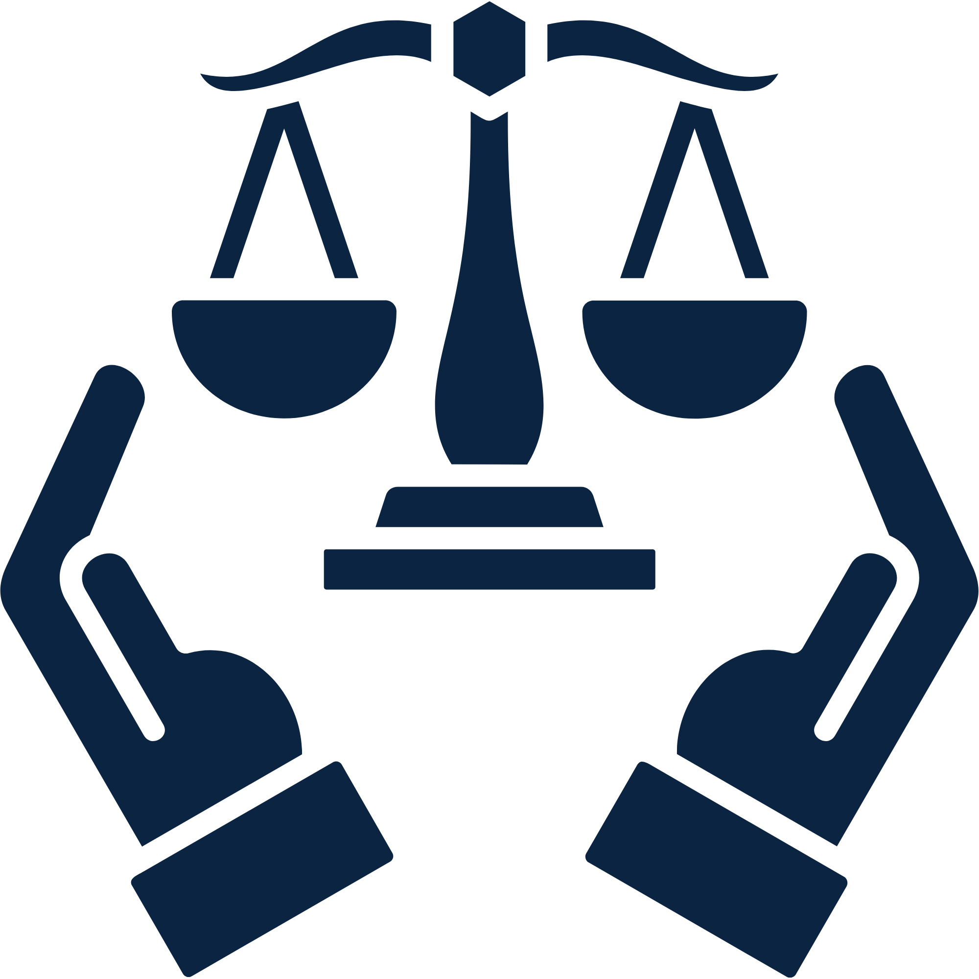 Outline of a person holding a magnifying glass over a scale of justice, symbolizing legal or law-related concepts.