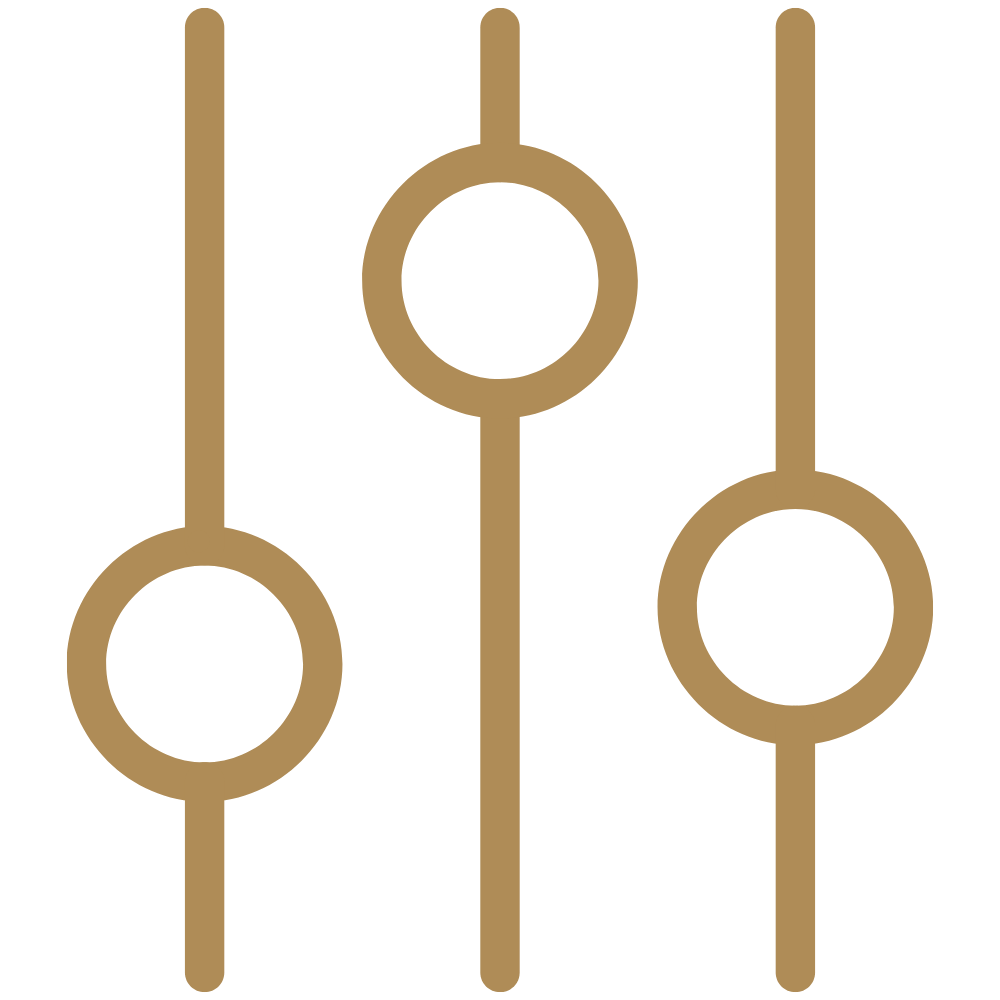 A graphic of three vertical sliders with circular knobs, resembling a sound mixing control panel.