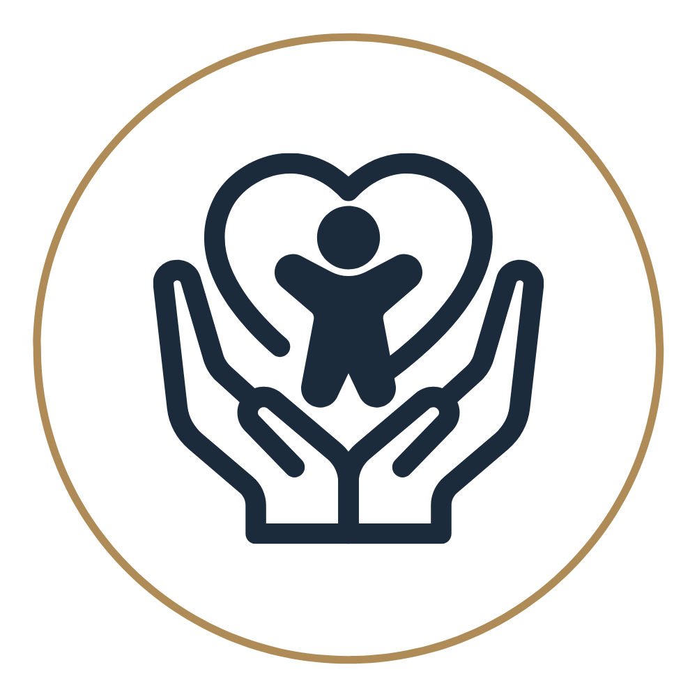Icon of hands holding a person with a heart in the background.