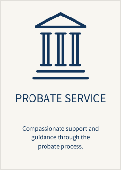 Flyer for Probate Service offering compassionate support and guidance through the probate process with an image of a courthouse