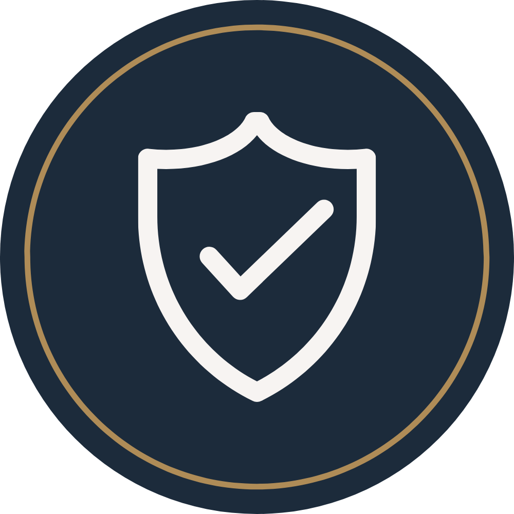 Icon of a shield with a check mark in the center, representing security or protection.
