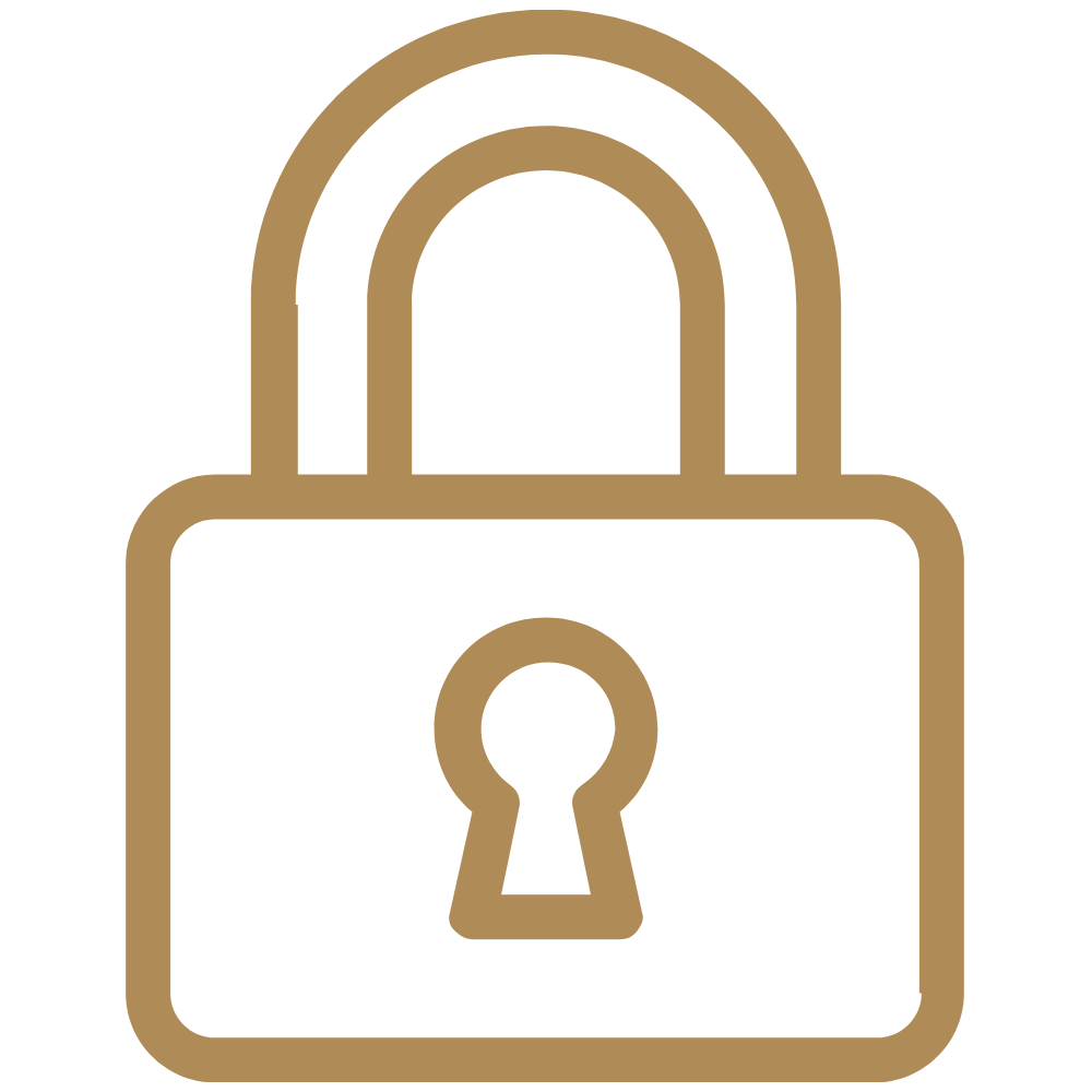 Outline of a gold padlock symbol on a black background.