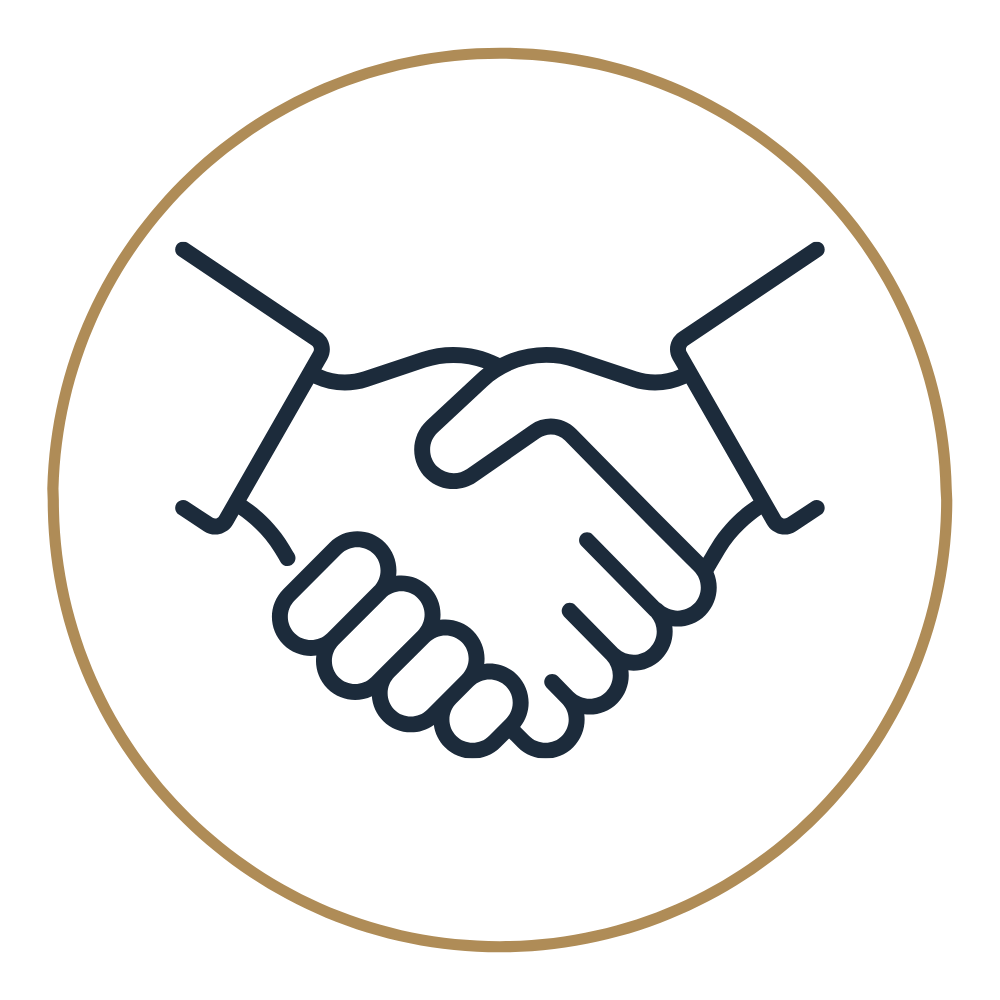 Icon of two hands shaking inside a circular border.