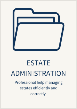 Icon of a folder with the text 'Estate Administration' and a description about helping manage estates efficiently and correctly.
