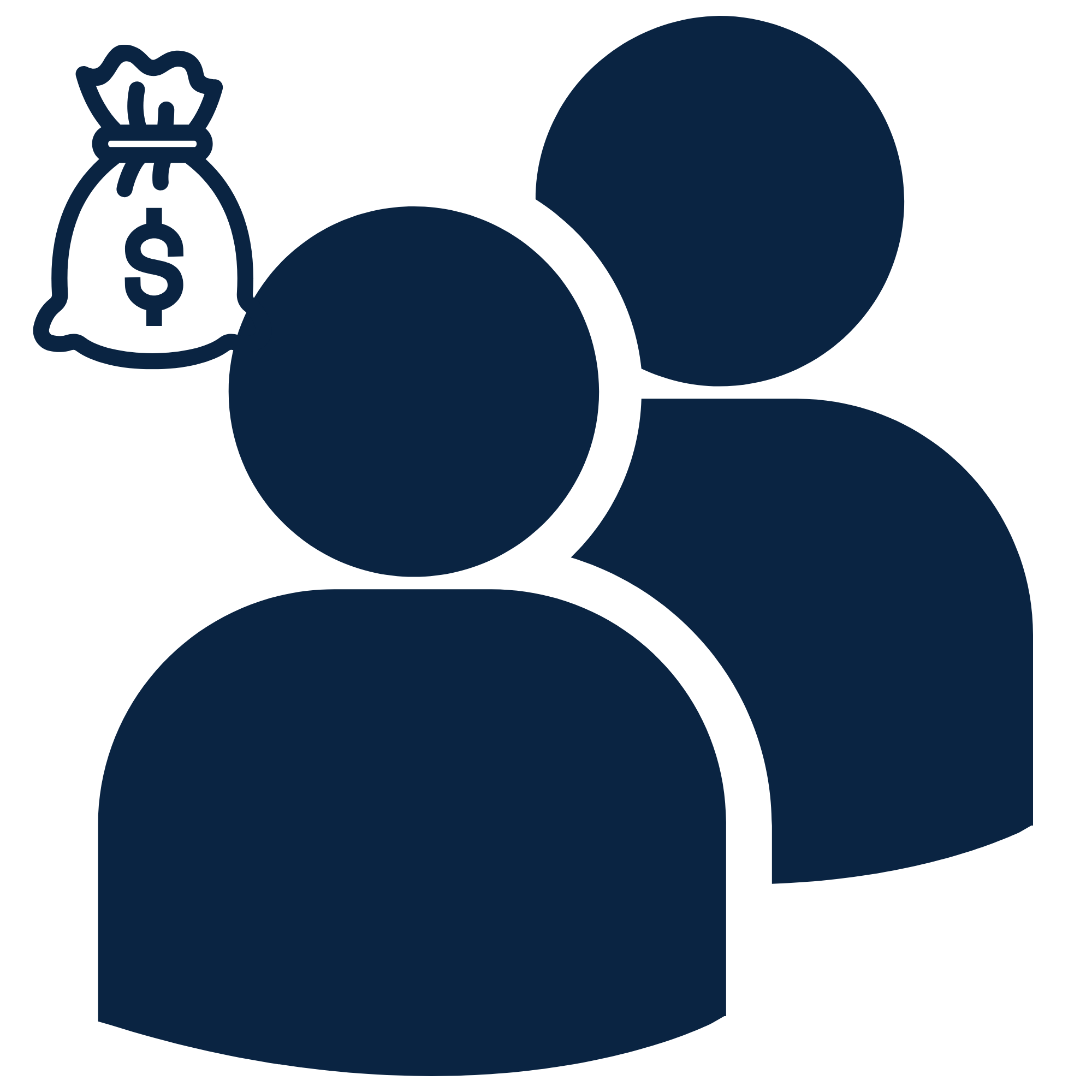Illustration of a person with a head shaped like a money bag, featuring a dollar sign, and large circles representing financial growth or investment.