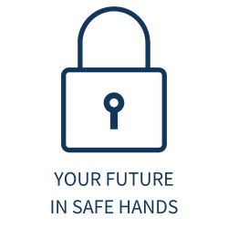 Lock icon with the text 'Your Future in Safe Hands' underneath.
