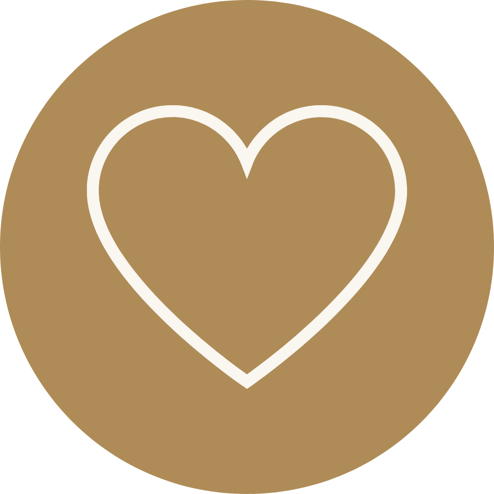Brown circular background with a white heart outline in the center.