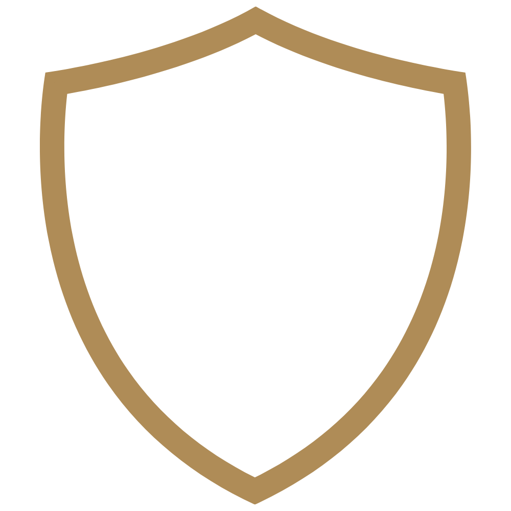 A shield with a black interior and a gold border.