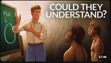 A man giving a presentation to two gorillas in a zoo, with the text "Could they understand?" at the top.