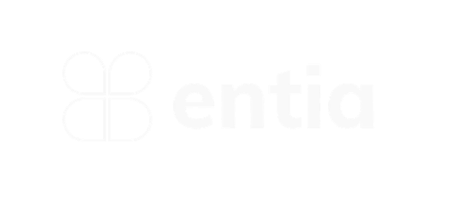 Logo with a four-petaled flower icon followed by the word 'entia' in bold white letters on a black background.