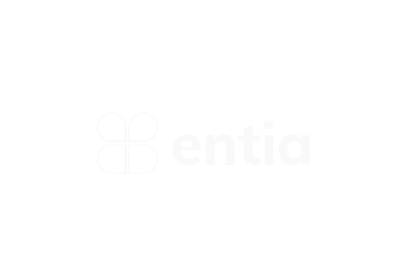 The logo features a stylized butterfly icon next to the word 'entia' in bold white text on a black background.
