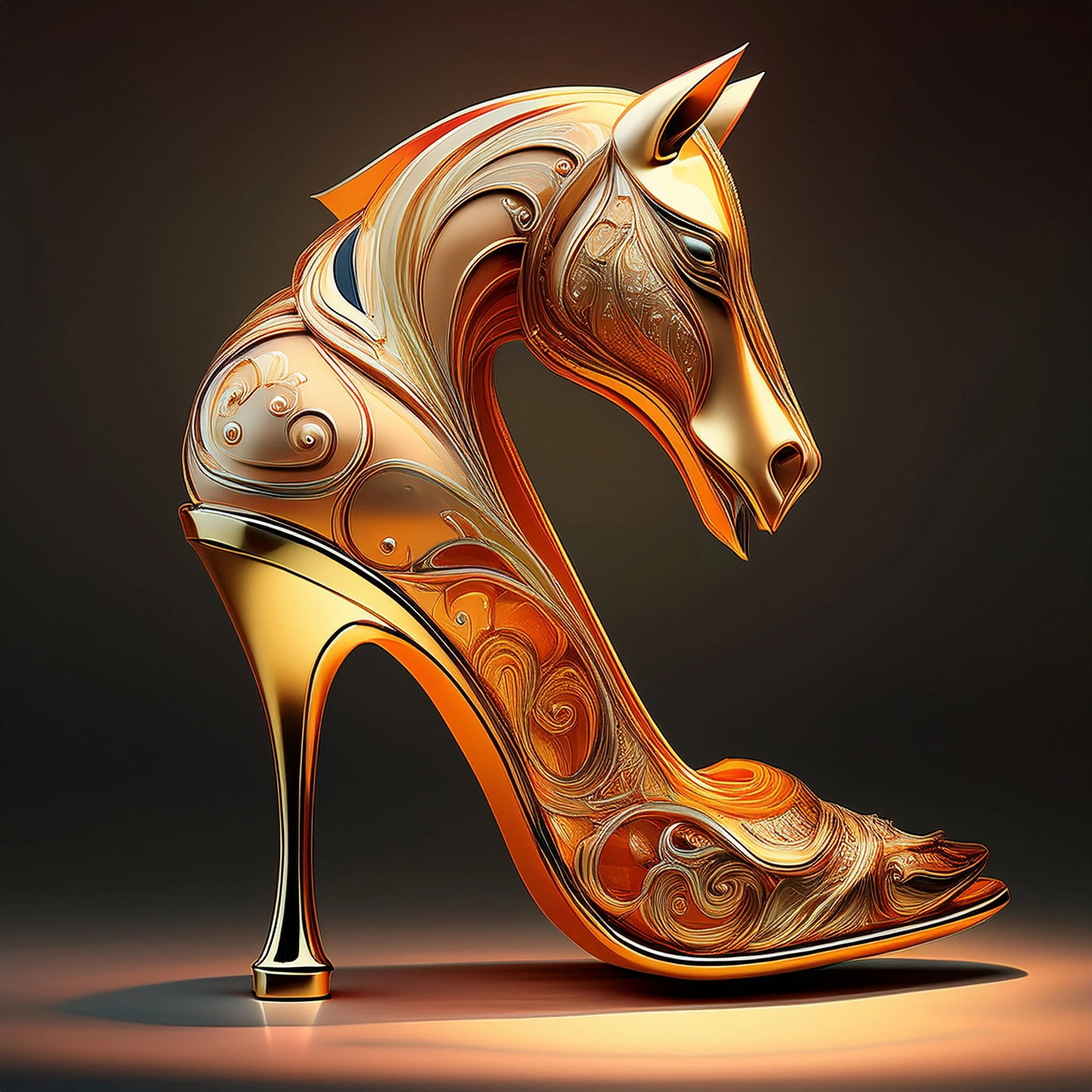 "Equine Elegance" – Golden Horse Surreal Fashion Digital Download