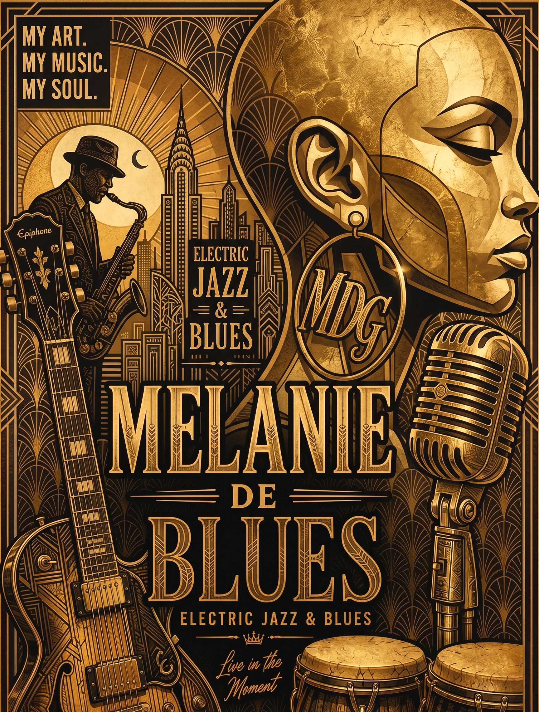Melanie de Blues  - Limited Edition Art Deco Music Poster (Gold & Bronze)