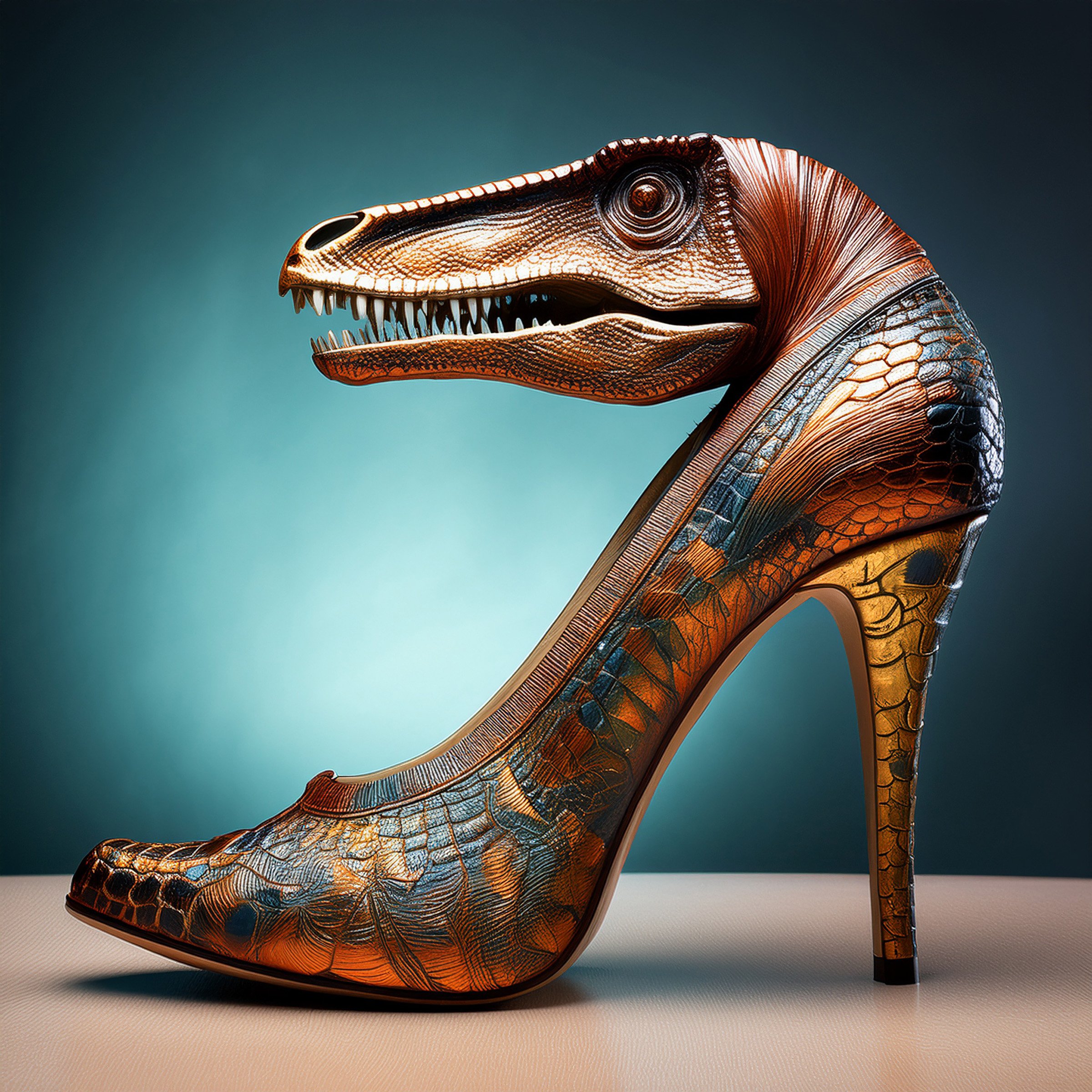Dinosaur High Heel Art Poster – Surreal Fashion Digital Download