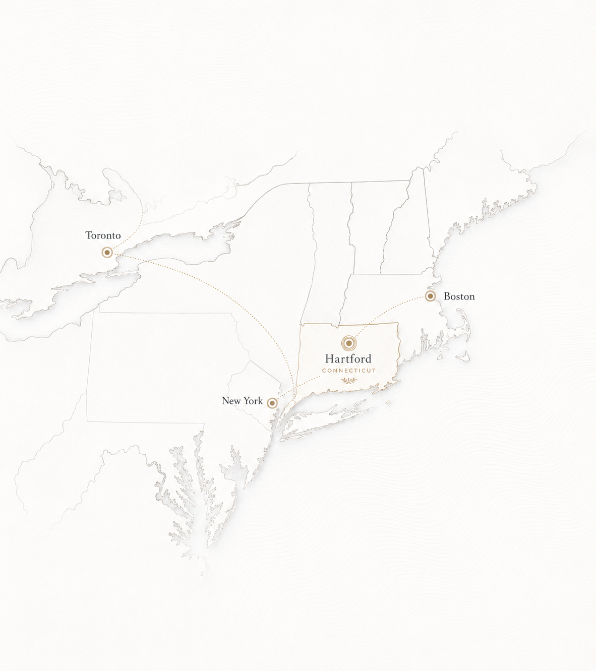 Map showing the planned SonicNEST™ U.S. pilot region between New York, Hartford, Boston and Toronto.