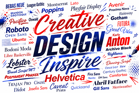 Corvallis Printing & design word cloud containing font and design ideas