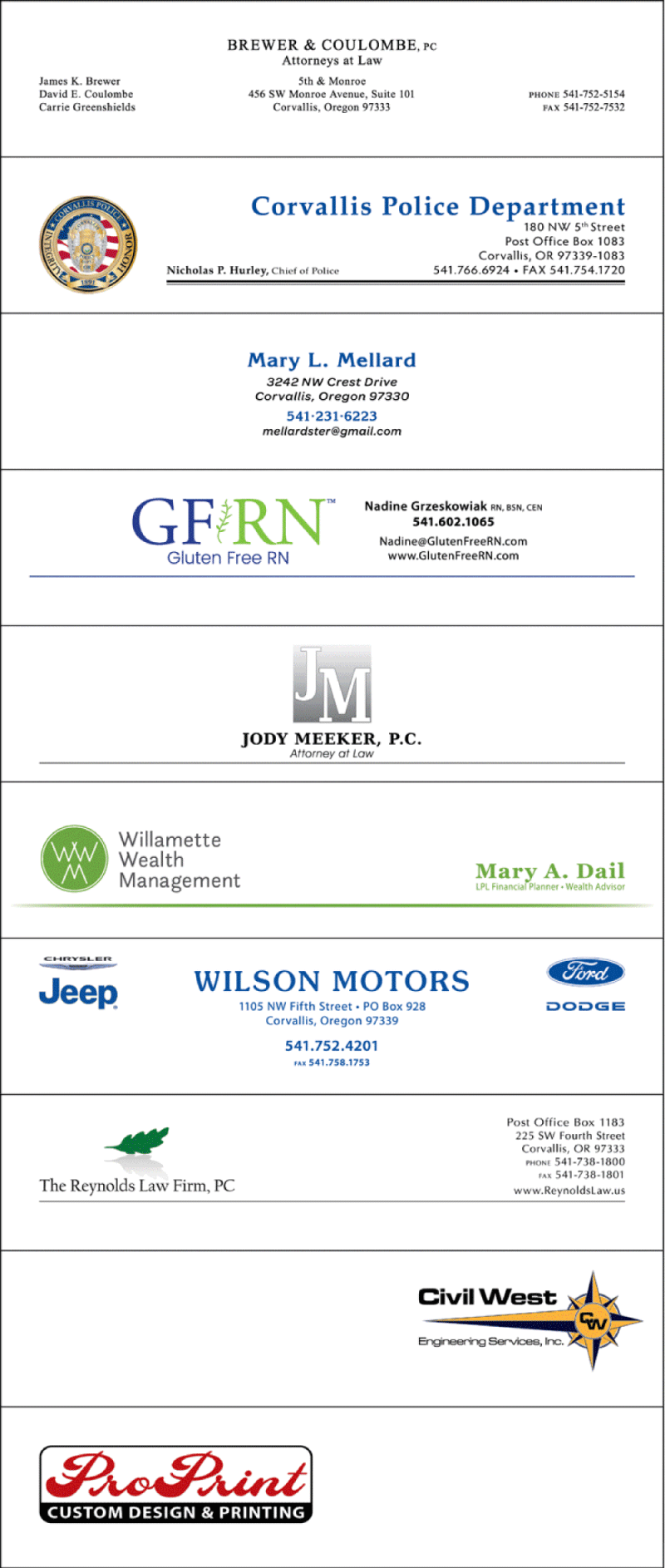 Custom letterhead design printed by ProPrint in Corvallis, OR