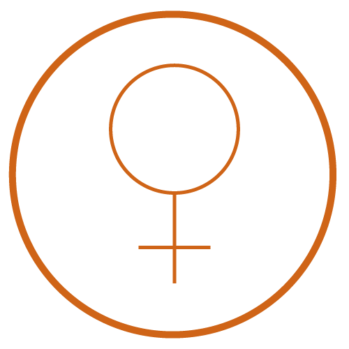 Orange gender symbol for female inside a larger orange circle.