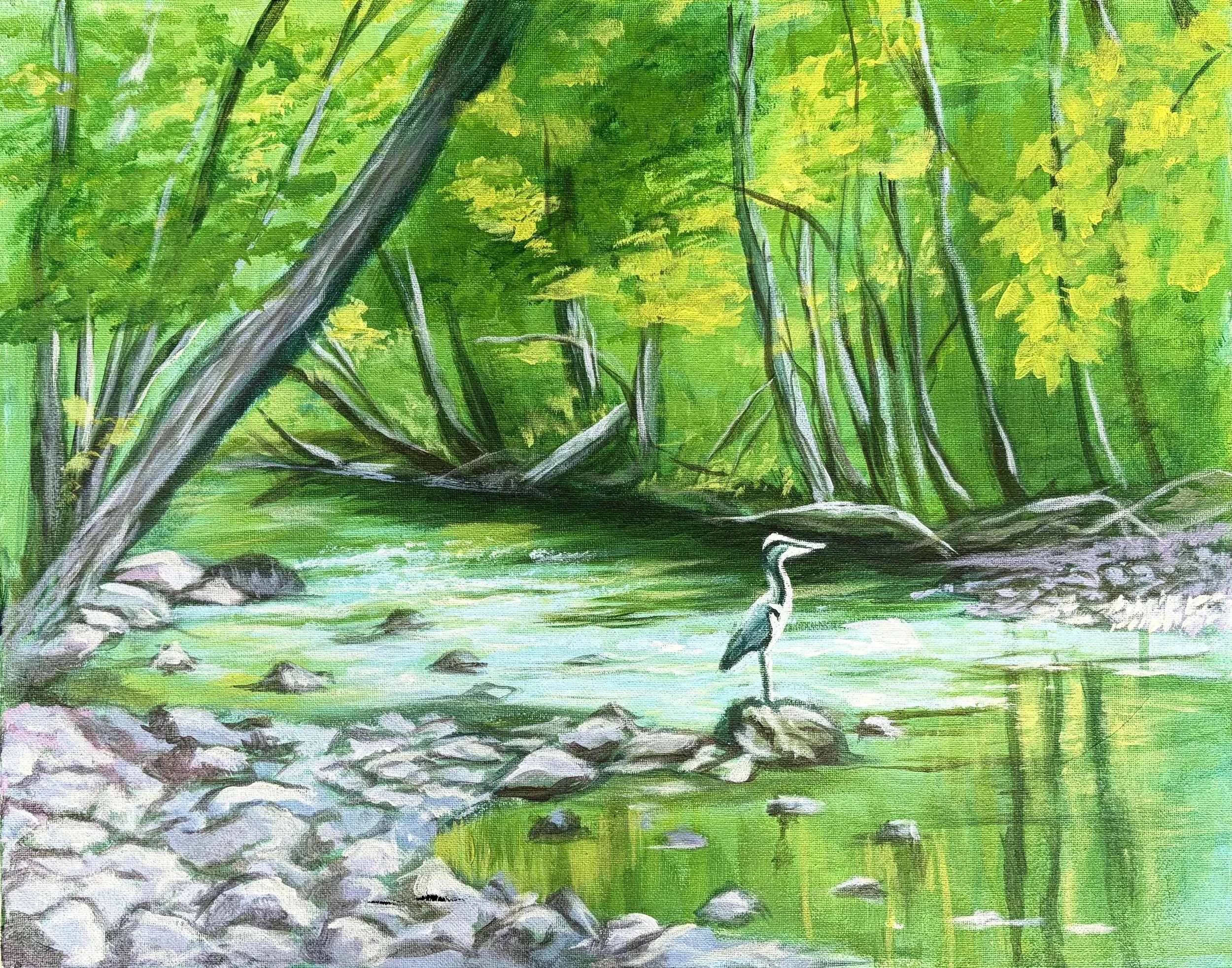 painting, spiritual, symbolic, symbolic artwork, oil paint, emotional healing artwork, tree art, lake, heron, meditation art decor, spiritual art, healing print, fine art, forest wall art, emotional, tree art print,  botanical, botanical fine art