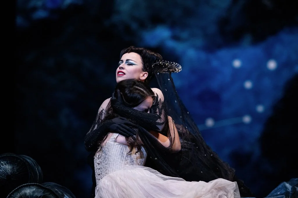 Aigul Khismatullina as Queen of the Night and Anna Prohaska as Pamina in David McVicar’s production of Mozart’s The Magic Flute, The Royal Opera Season 2021/22. ©2022 ROH. Photographer Camilla Greenwell.