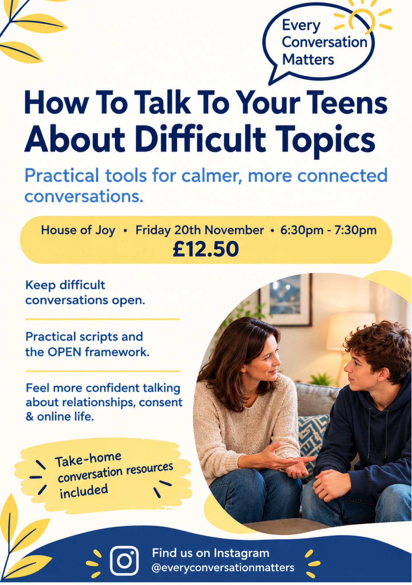 How to Talk to your Teens about Difficult Topics 20/11 6:30 pm