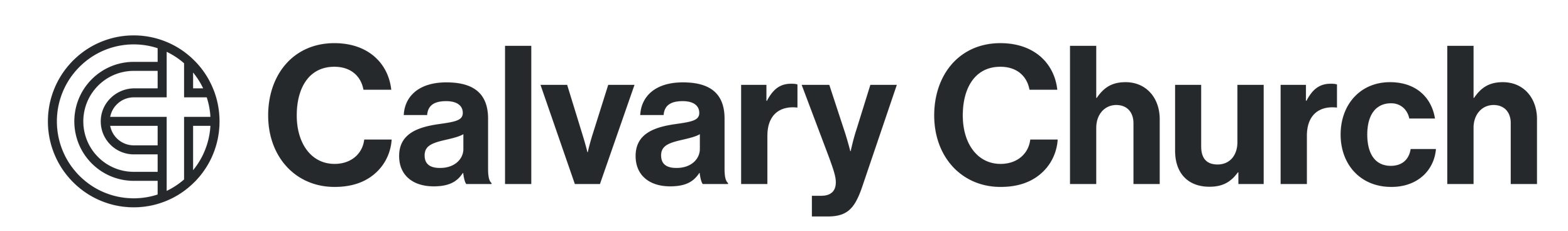 Calvary Church logo with a stylized cross inside a circular design