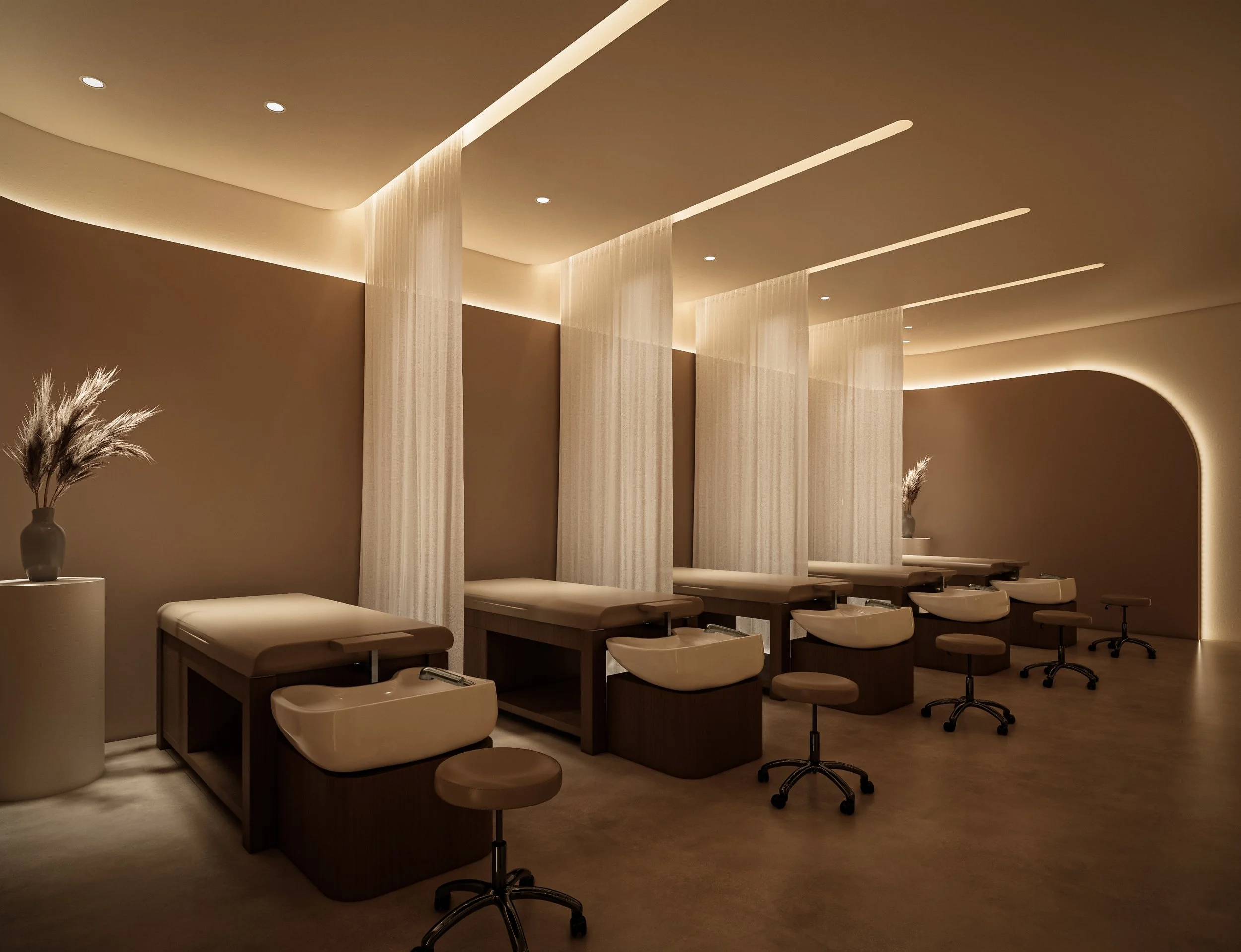 Heated head spa treatment beds at D'Moir Head Spa in Lubbock, TX