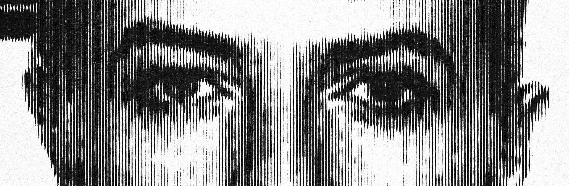 Optical illusion portrait of a woman's face created with black and white lines.